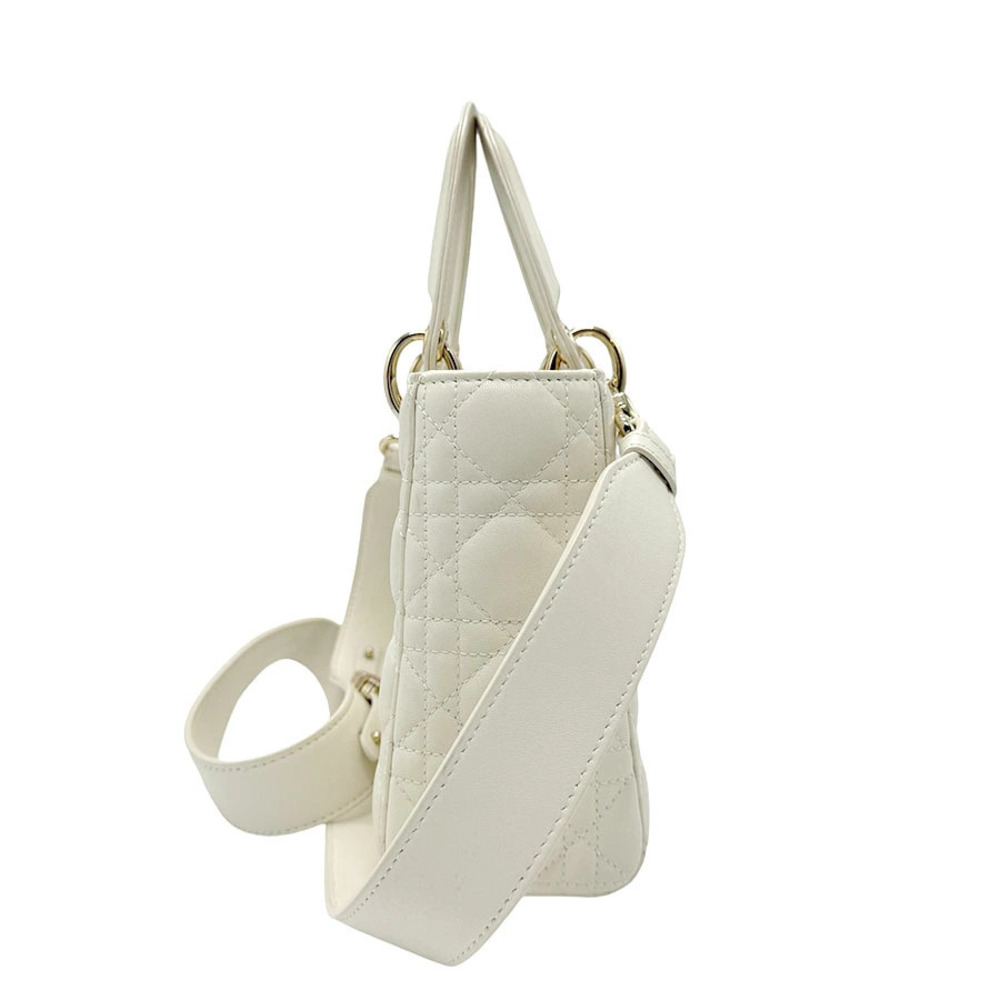 Dior 2way Bag  Shoulder Lady gold off Christian white lambskin